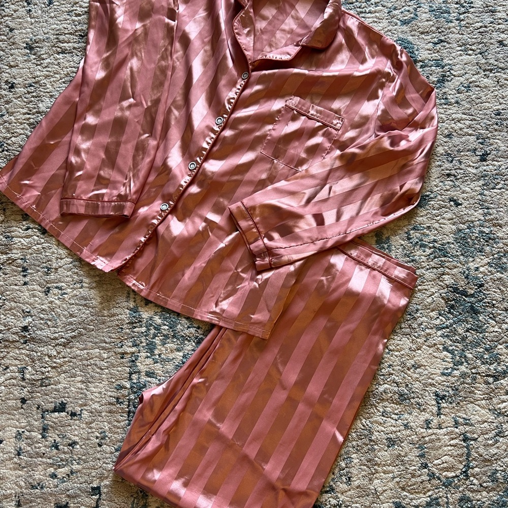 Elegant Pink Satin Pajama Set